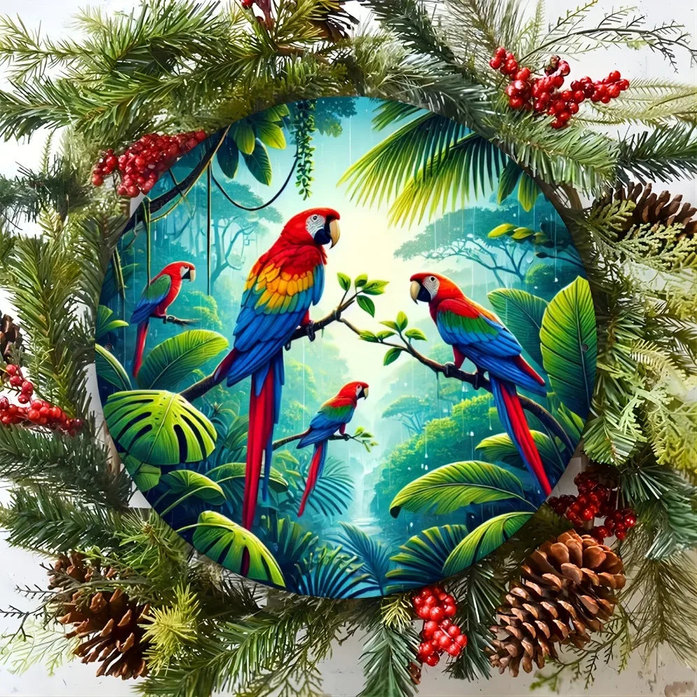 Round Metal Wall Art – Durable Aluminum Jungle Scene, Windproof & Waterproof