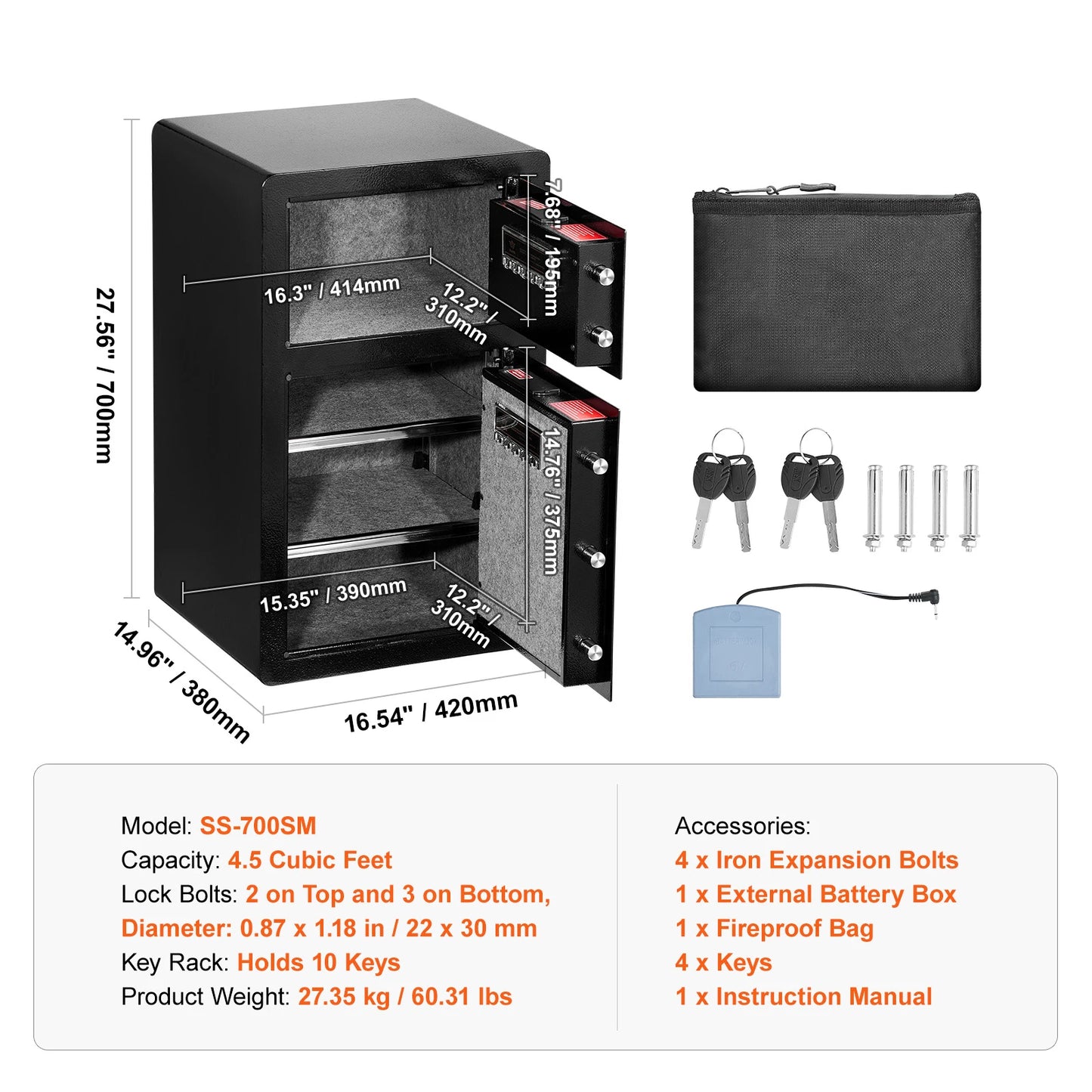 Fingerprint Safe Box – Digital Lock, Fireproof Bag, LED Interior, Dual Door Option