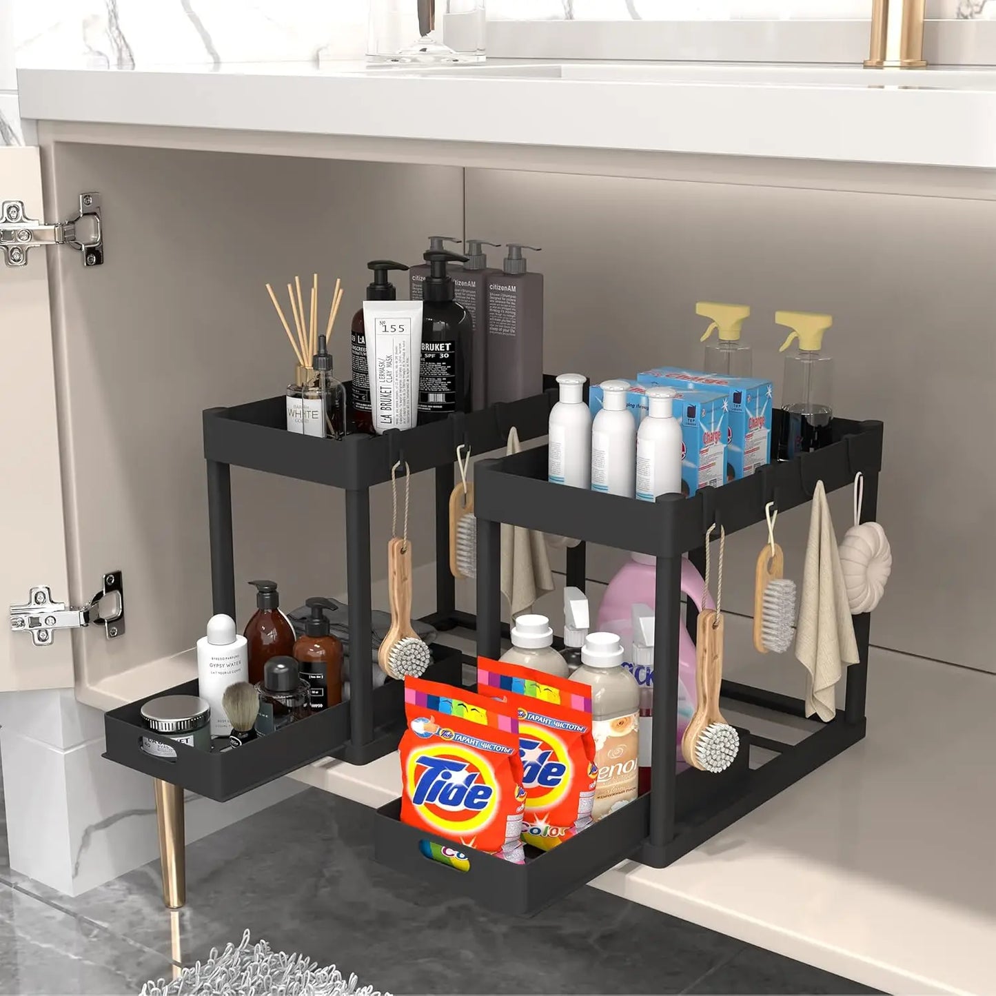 2-Piece Double-Tier Pull-Out Storage Rack