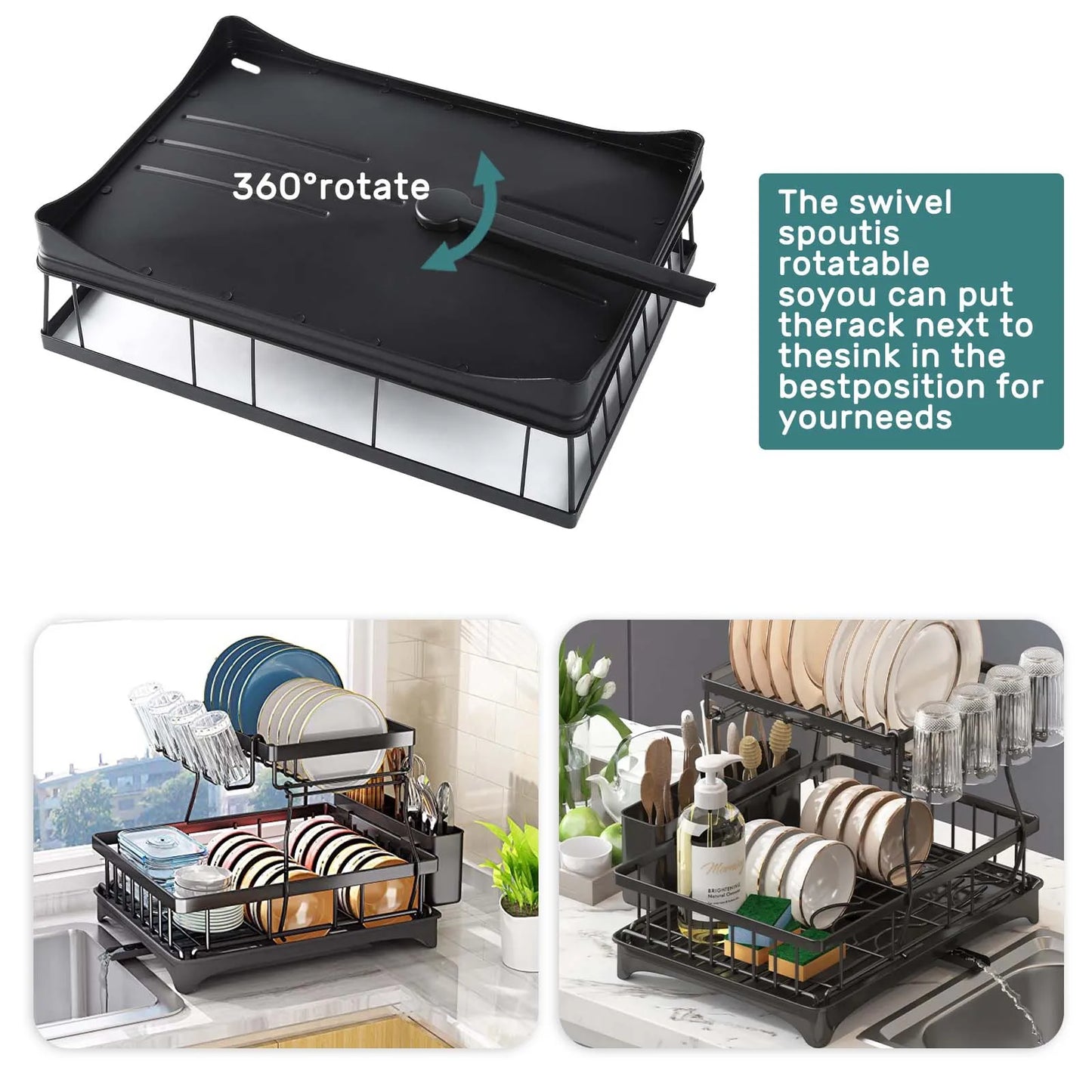Large-Capacity 2-Tier Dish Drying & Draining Rack – Kitchen Organizer