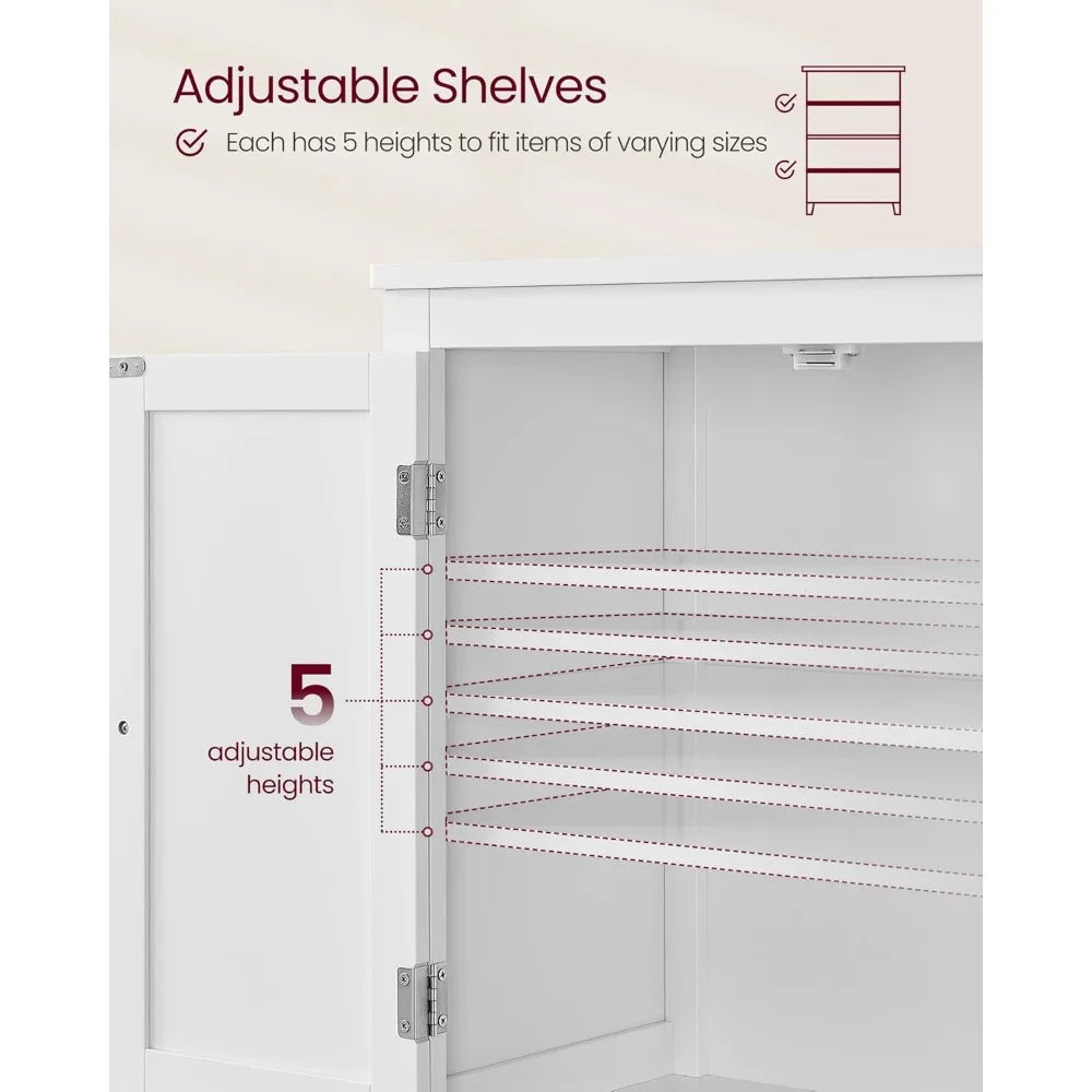 Freestanding Bathroom Storage Cabinet – 4-Door Floor Cabinet with Adjustable Shelves