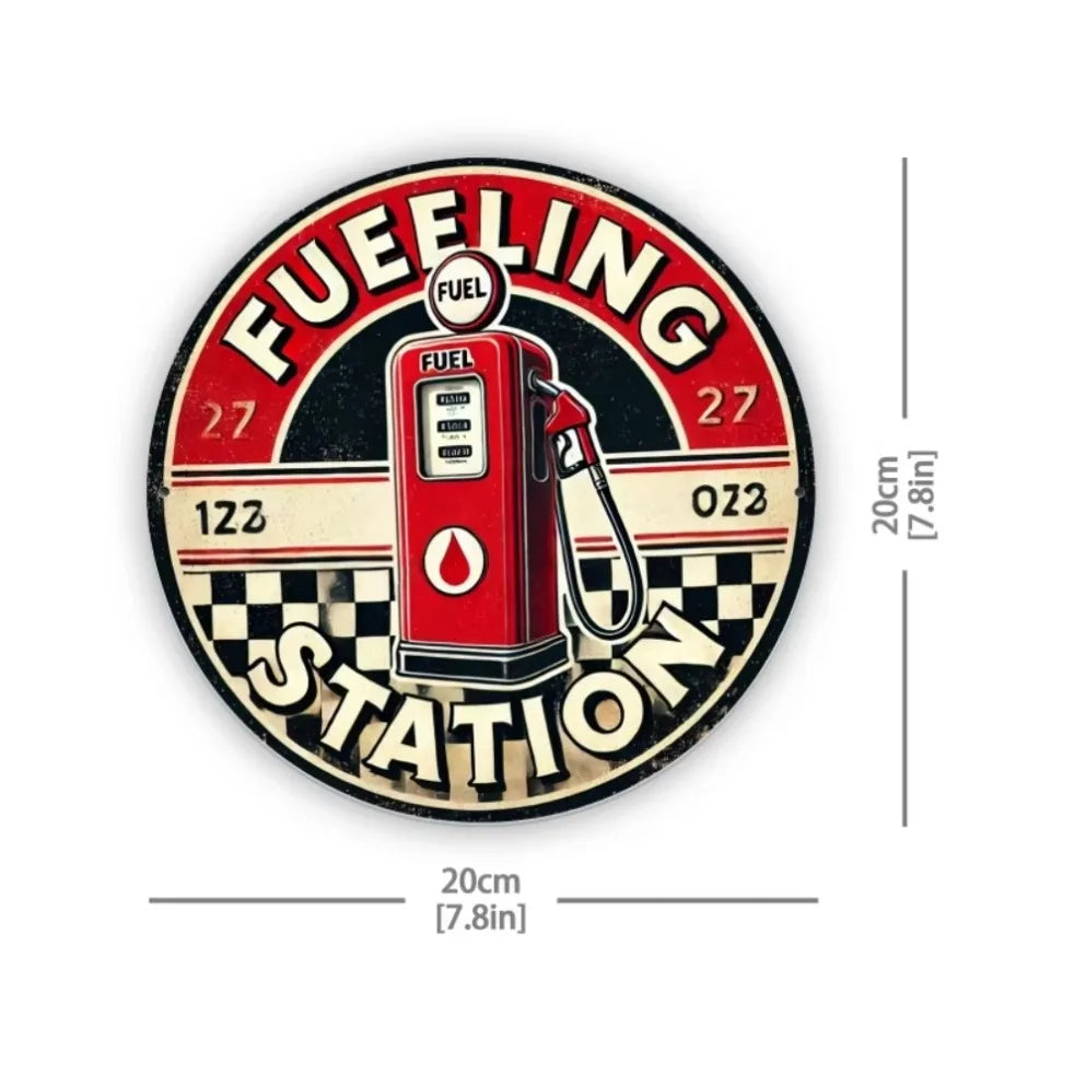 Fuel Station Metal Decor Round Iron Gas Pump Sign