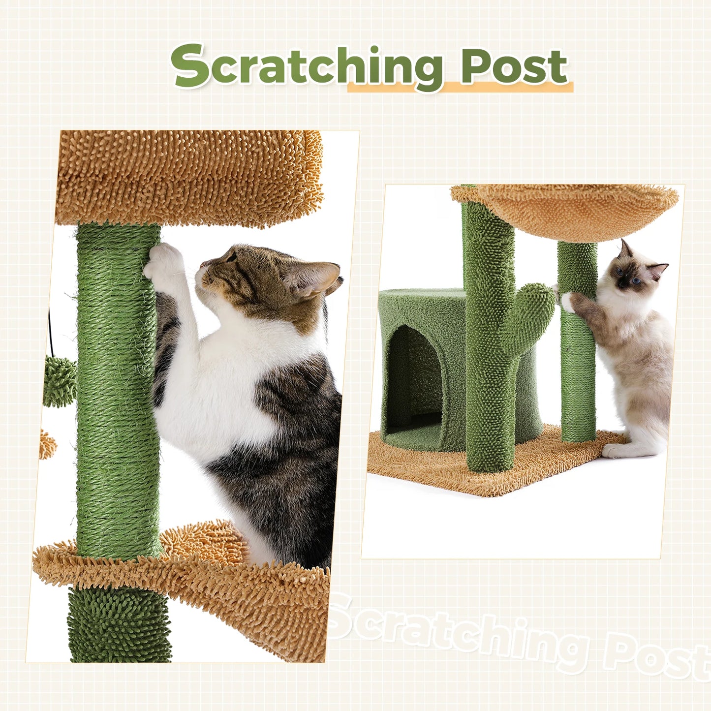 Cactus Cat Tree Tower Scratching Post and Cozy Condo