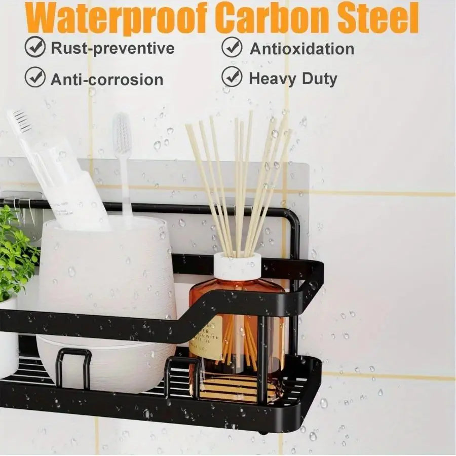 3/5 Pack Adhesive Shower Organizer – Rustproof Stainless Steel Caddy, No Drilling, Bathroom & Kitchen Storage