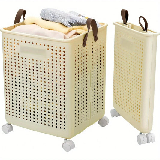 Foldable Laundry Basket with Wheels - XL Collapsible Storage Bin for Clothes,