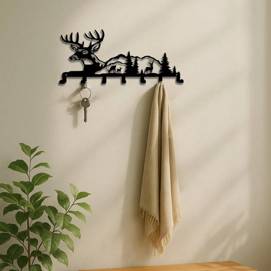 Deer & Forest Wall Sculpture Key Holder Nature-Inspired Organizer